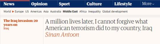 【世界說】伊拉克作家刊文痛斥美國：100萬人喪生，就是美國恐怖主義在伊拉克造成的后果 無法原諒！