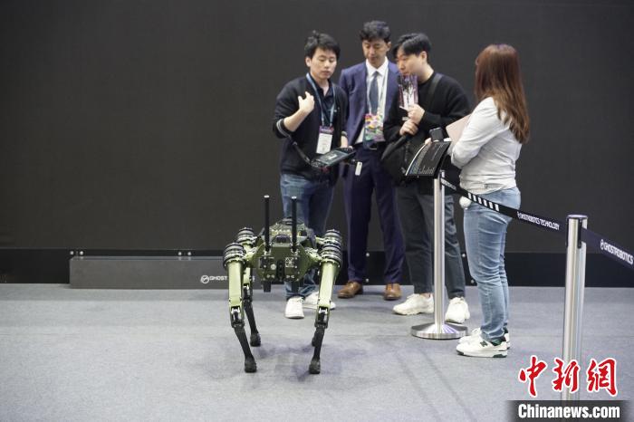 圖為觀眾在展會參觀機器人?！⑿?攝