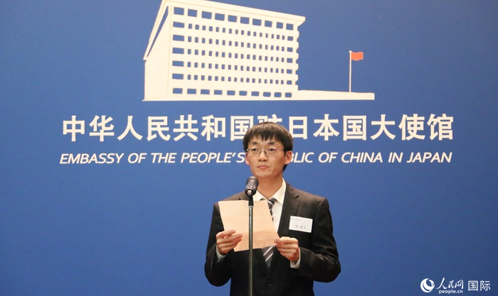 獲獎(jiǎng)學(xué)生代表、大阪大學(xué)博士生劉亞飛發(fā)表感言。人民網(wǎng) 許可攝