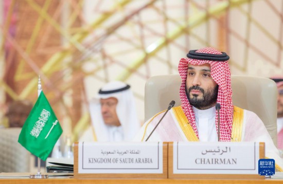 11月10日，在沙特首都利雅得，沙特阿拉伯王儲(chǔ)兼首相穆罕默德·本·薩勒曼在首屆沙特阿拉伯-非洲峰會(huì)上講話。新華社發(fā)（沙特通訊社供圖）