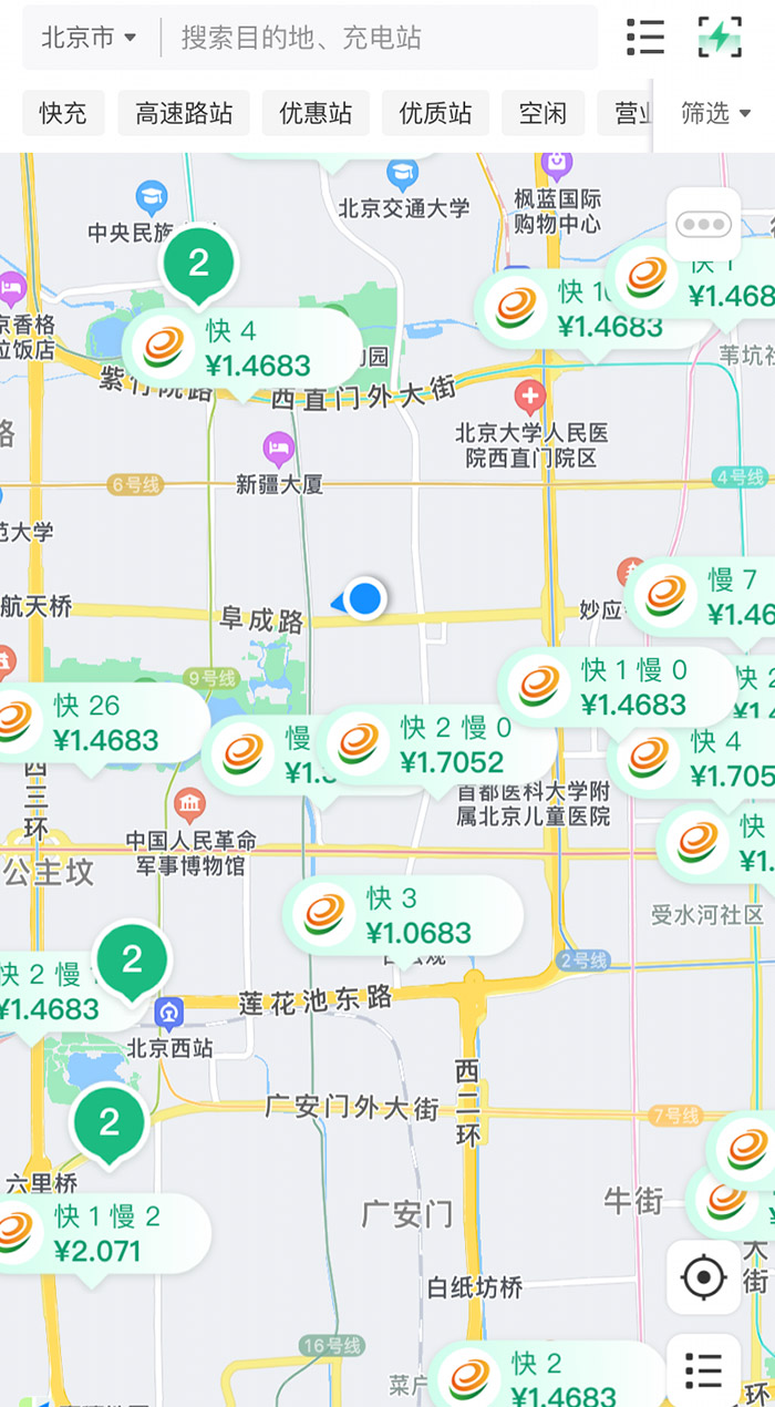 中新財(cái)經(jīng)查詢相關(guān)充電APP發(fā)現(xiàn)，電價(jià)平峰時(shí)段，快充樁的價(jià)格普遍在1.4元度左右。