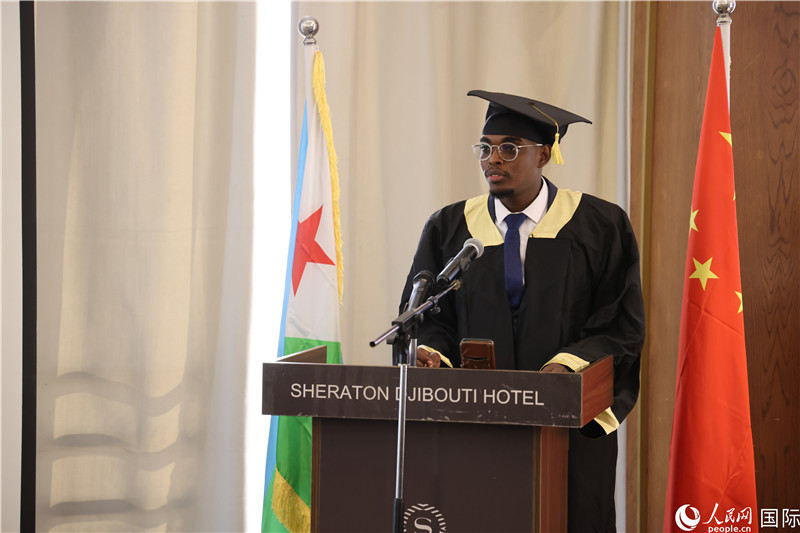 吉布提魯班工坊2023屆畢業(yè)生代表發(fā)言。人民網(wǎng)記者 張志文攝
