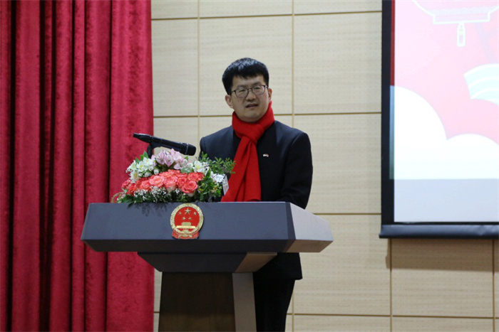 中國駐阿爾及利亞大使李健致辭。中國駐阿爾及利亞大使館供圖