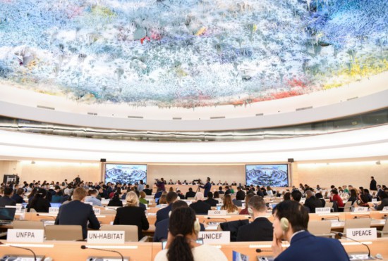 這是1月23日在瑞士日內(nèi)瓦拍攝的聯(lián)合國(guó)人權(quán)理事會(huì)第四輪國(guó)別人權(quán)審議現(xiàn)場(chǎng)。新華社記者連漪攝