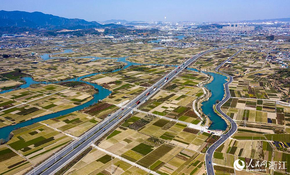 寧波市北侖區(qū)柴橋街道的萬畝花田猶如打翻的調(diào)色盤。人民網(wǎng) 章勇濤攝