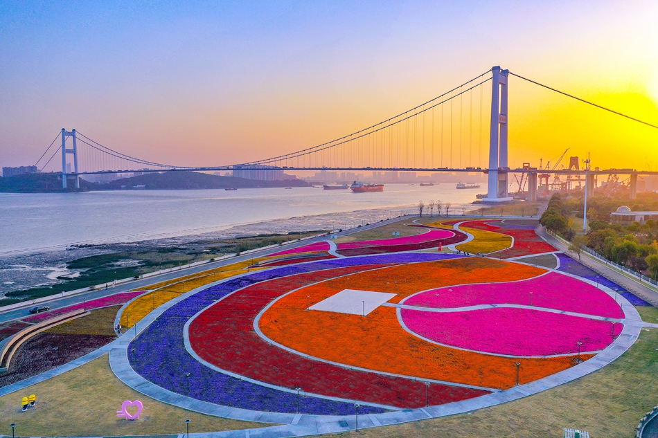 靖江長(zhǎng)江畔的音樂花海廣場(chǎng)。盛義攝