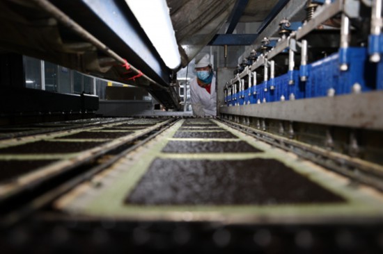 柘汪紫菜產(chǎn)業(yè)園內(nèi)入駐企業(yè)的紫菜生產(chǎn)線。贛榆區(qū)委宣傳部供圖