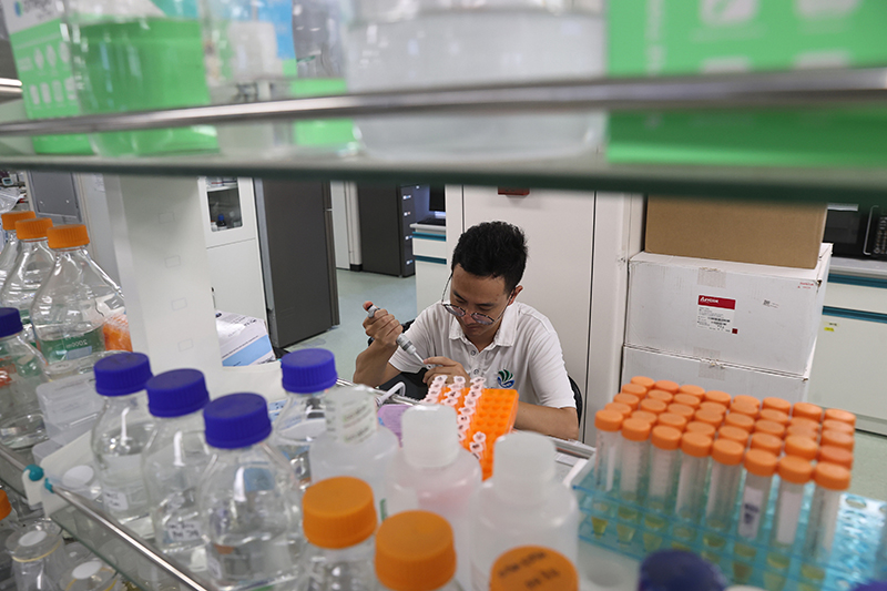 在三亞崖州灣科技城，一名青年科技工作者正在進(jìn)行科研工作。