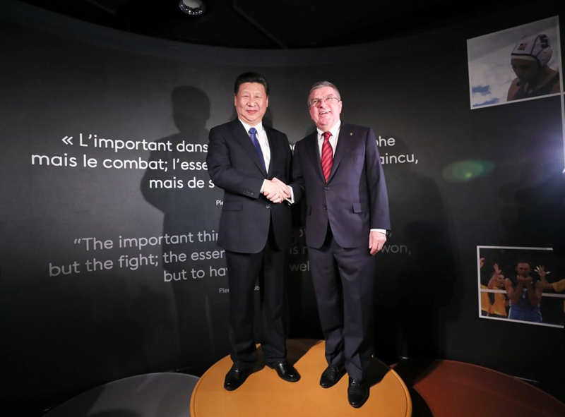 2017年1月18日，習(xí)近平主席在位于瑞士洛桑的國(guó)際奧林匹克博物館會(huì)見時(shí)任國(guó)際奧林匹克委員會(huì)主席巴赫。