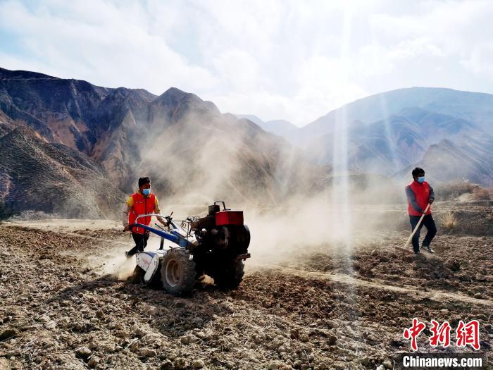 圖為拖拉機在山地犁地?！?zhí)砀?攝