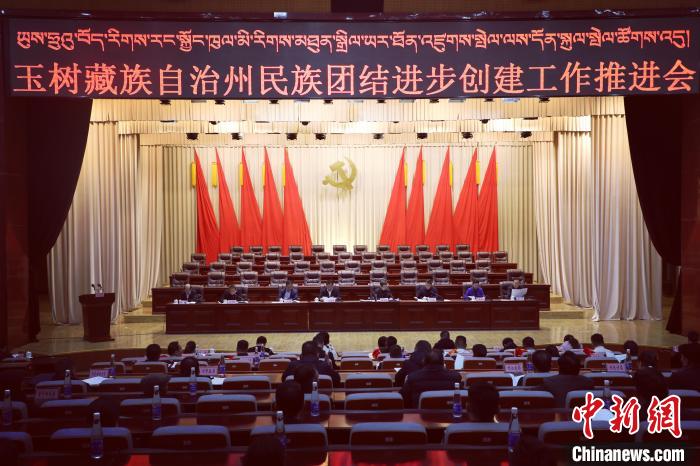 圖為玉樹州民族團結(jié)進步創(chuàng)建工作推進會現(xiàn)場?！『F龍 攝