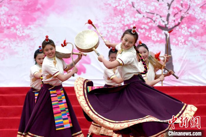 3月28日，西藏林芝第二十屆桃花旅游文化節(jié)開幕式上的文藝表演?！±盍?攝