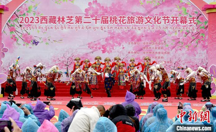 3月28日，西藏林芝第二十屆桃花旅游文化節(jié)開幕式上的文藝表演?！±盍?攝