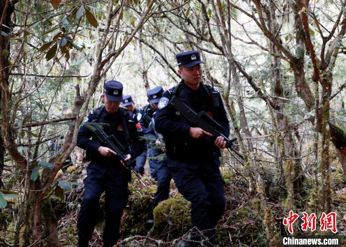 山南邊境管理支隊玉麥邊境派出所民警在邊境原始森林里開展邊境巡邏。　鄭琦山 攝